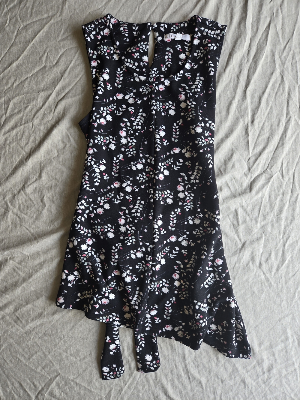 cleo Black Floral Asymmetrical  Back Tie Top